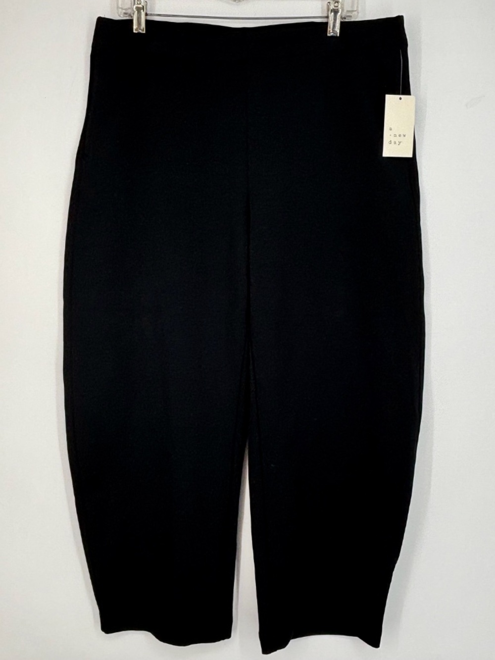 A New Day Womens Large Ponte Knit Barrel Leg Pants Black High Rise Cropped Ankle